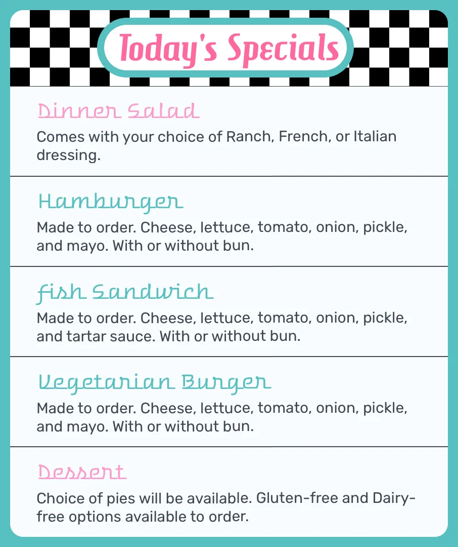 Diner Menu